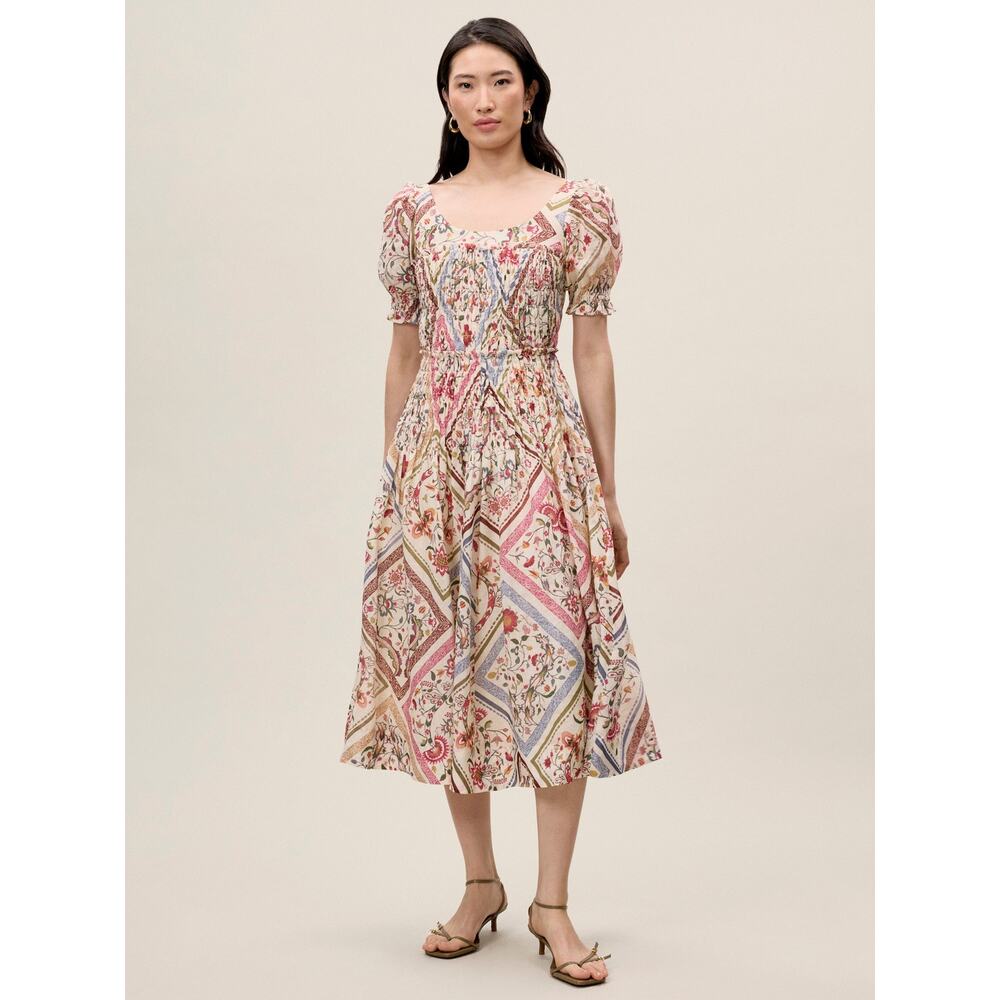 NWT Rebecca Taylor Anya Ramie Floral Smocked Bodice Midi Dress Size 6 - Picture 1 of 5